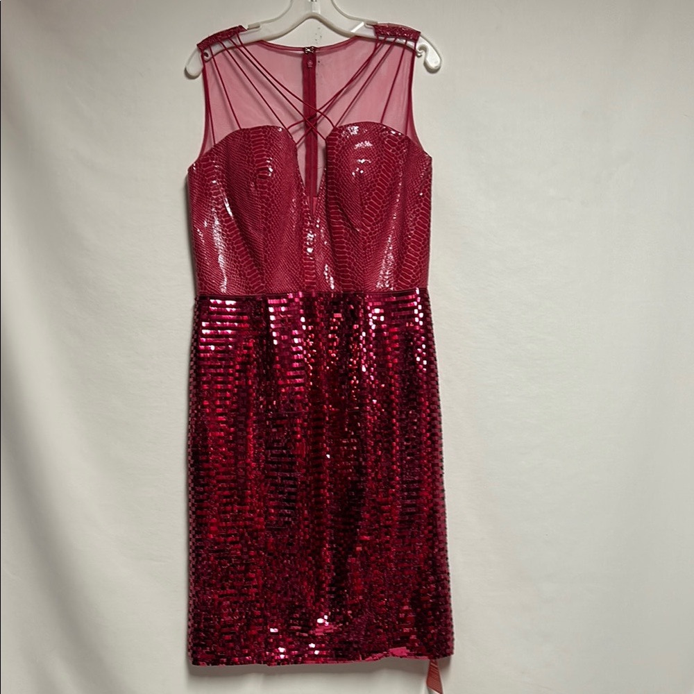 Pink Sequin Embellished Sleeveless Cocktail Dress